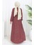 Beli Büzgülü Yarım Düğmeli Elbise 0110-05 Bordo 5