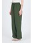 Haki Keten Görünümlü %100 Pamuk Cepli Bol Paça Pantolon 8054A 5