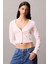 Kadın Uzun Kollu Fitilli Cropped Triko Üst - Pembe 1