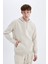 Regular Fit Kapüşonlu Kanguru Cepli İçi Yumuşak Tüylü Basic Düz Sweatshirt X8283AZ24AU 7