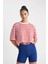 Fit Crop Bisiklet Yaka Çizgili Sporcu Kısa Kollu Tişört C5823AX24SM 8