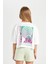 Kız Çocuk Bisiklet Yaka Baskılı Kısa Kollu Crop Tişört C4724A824SM 8