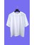 Beyaz Unisex Oversize Bisiklet Yaka Baskılı No3 Basic Tişört 5