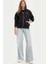 Kadın Boyfriend Fit Kapüşonlu Fermuarlı Sweatshirt - Siyah 3