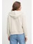 Kadın Boyfriend Fit Kapüşonlu Fermuarlı Sweatshirt - Krem 2