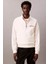 Erkek Yarım Fermuarlı Yazı Logolu Sweatshirt - Krem 1