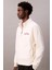 Erkek Yarım Fermuarlı Yazı Logolu Sweatshirt - Krem 4