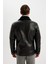 Su İtici Slim Fit Dar Kesim Astarlı Fermuarlı Cepli Kürk Yakalı Suni Deri Ceket Mont A4392AX24WN 10