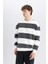 Antrasit Boxy Fit Bisiklet Yaka Çizgili Sweatshirt A9066AX24AU 6