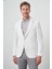 Erkek Beyaz Örme Desenli Mono Yaka Slim Fit Ceket 5