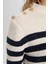 Regular Fit Yumuşak Dokulu Bisiklet Yaka Düğmeli Çizgili Triko Kazak C9055AX24WN 6