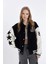 Coool Oversize Geniş Kalıp Pelüş Bomber Mont Ceket Polo Yaka Nakışlı Çıtçıtlı Cepli C8001AX24WN 6