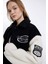 Coool Oversize Geniş Kalıp Pelüş Bomber Mont Ceket Polo Yaka Nakışlı Çıtçıtlı Cepli C8001AX24WN 8