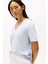 Kadın Slub Crop V-Yaka Kısa Kol T-Shirt - Açık Mavi 2