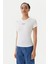 Kadın Slim Fit Logolu T-Shirt - Ekru 1
