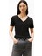 Kadın Slim Cody V-Yaka Kısa Kollu T-Shirt - Siyah 1