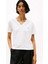 Kadın Crop V Yaka Kısa Kollu T-Shirt - Ekru 1