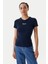 Kadın Slim Fit Logolu T-Shirt - Lacivert 1