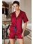 Imaj 2260 Bordo Renk Saten Kısa 2li Pijama Takım 1