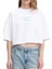 Kadın Cropped Boxy Fit Zincir Dikiş Logolu T-Shirt - Beyaz 1