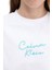 Kadın Cropped Boxy Fit Zincir Dikiş Logolu T-Shirt - Beyaz 4