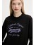 Kadın Regular Fit Grafik Logolu Sweatshirt - Siyah 4