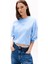 Kadın Crop Script Logolu Sweatshirt - Mavi 1
