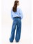 Kadın Crop Script Logolu Sweatshirt - Mavi 3