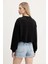 Kadın Crop Script Logolu Sweatshirt - Siyah 2