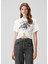 Beyaz Baskılı Crop T-Shirt 3
