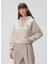 Bej Kapüşonlu Logo Nakışlı Sweatshirt 1