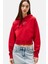 Kadın Relaxed Fit Sırtı Kalp Baskılı Cropped Sweatshirt - Kırmızı 1