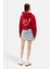 Kadın Relaxed Fit Sırtı Kalp Baskılı Cropped Sweatshirt - Kırmızı 3
