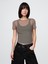 Kadın Koyu Gri Transparan Crop T-Shirt 1
