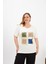 Pul Payet Dört Renk Bloklu Büyük Beden Tişört Ekru 1