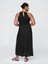 Kadın Siyah Linen-Blend Nakışlı Halter Maxi Elbise 3