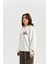 Baskılı Ekru Oversize Sweatshirt 2