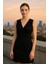 Distinctile Siyah Saten Slim Fit Abiye Elbise 2
