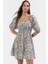 Dokuma Polyester Mini Elbise Çiçekli Desen Belden Kalp Yaka Yaz Şık Görünüm Modern Stil 2