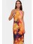Astarlı Polyester Dokuma Elbise Halter Yaka Düz Kesim Midi Boy Soyut Desen Günlük Kullanım Için 1