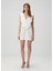 White Lace Dantel Boncuk Işlemeli Çiçek Aksesuarlı Kadın Kısa Abiye Elbise 1