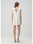 White Lace Dantel Boncuk Işlemeli Çiçek Aksesuarlı Kadın Kısa Abiye Elbise 4