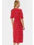 Çiçekli Viskoz Midi Elbise A Line Kesim Kısa Kollu Rahat ve Şık Modern Stil 2
