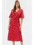 Çiçekli Viskoz Midi Elbise A Line Kesim Kısa Kollu Rahat ve Şık Modern Stil 3