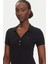 Kadın Polo Yaka Fit & Flare Kesim Fitilli Elbise - Siyah 4