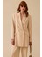 Kadın Kruvaze Yaka Düğmeli Uzun Ceket - Krem 1