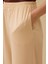 Kadın Elastik Bel Dökümlü Bol Paça Pantolon - Bej 5