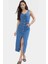 Kolsuz Denim Midi Elbise Basic Kalıp Pamuk Havuz Yaka Günlük Modern Stil Profesyonel Görünüm 2