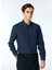 Lacivert Erkek Düğmeli Slim Fit Armürlü Gömlek Maydos 403 1