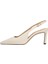 Kadın Squared Toe High Heel Slingback Topuklu Ayakkabı - Krem 4